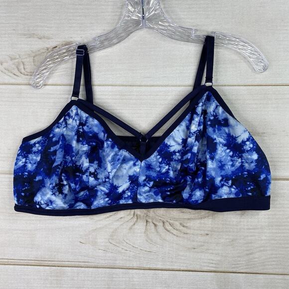 Torrid Women's 3X Bralette Bra Strappy Blue Watercolor No Wire Pullover Sexy - Picture 1 of 6